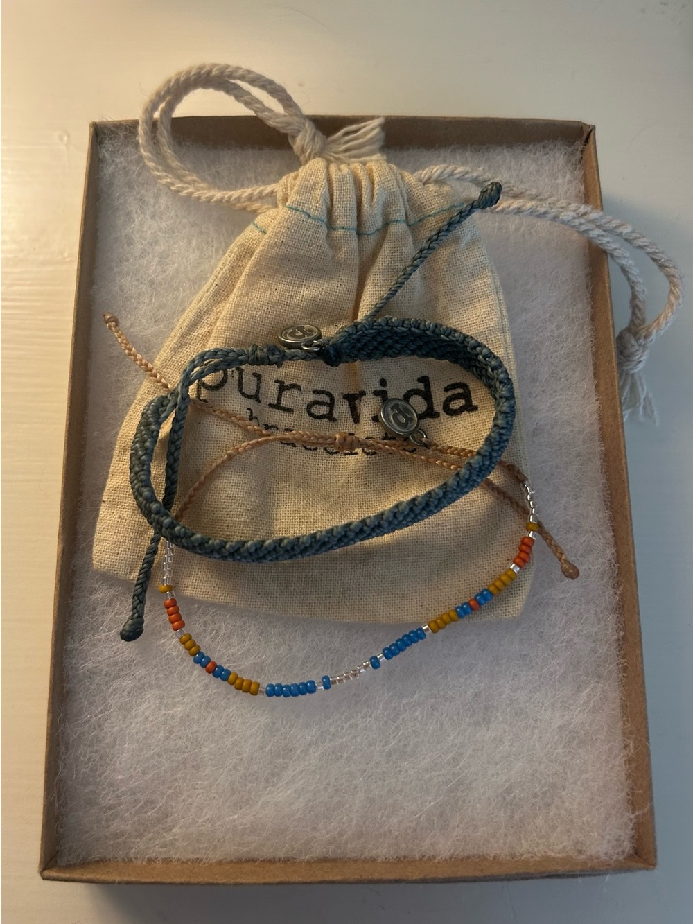 Pura Vida Blue Braided Bracelet with Multicolor Seed Beads